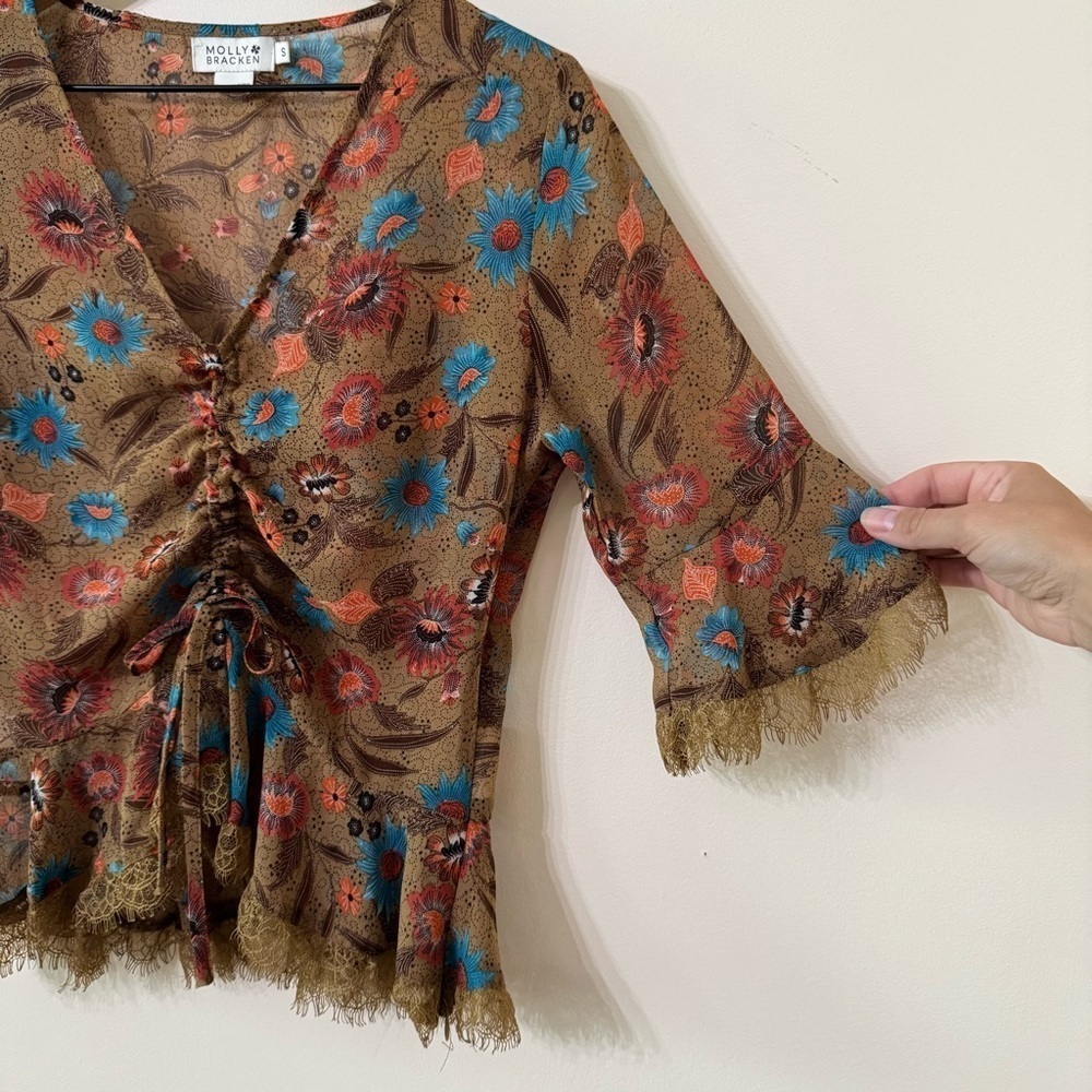 MOLLY BRACKEN sheer floral blouse - size small - Picture 2 of 7